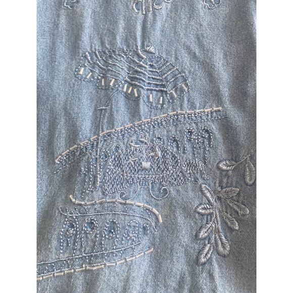 Graff by Um Company Womens Vintage Denim Embroidered Beaded Buttoned Shirt Sz PL - Picture 7 of 15